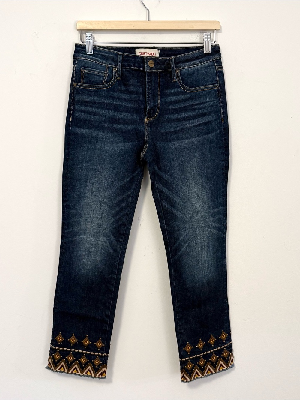Driftwood Colette Embroidered Cropped Jeans Size 27 Boho Western Studded Denim